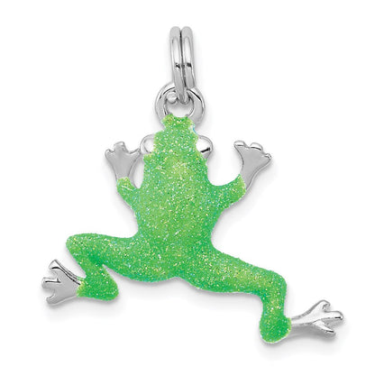 Sterlingsilber Rhodium-platedgreen Emaille Frosch Charm