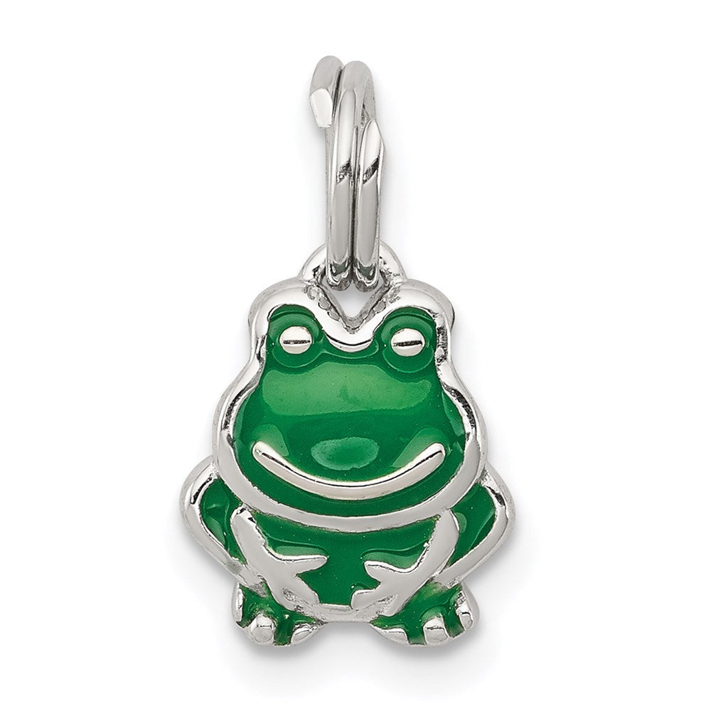 Sterlingsilber Rhodiniert Grün Emailliert Frosch Charm