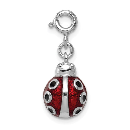 Sterlingsilber Rhodiniert Rot und Schwarz Emailliert Damen Bug Charm