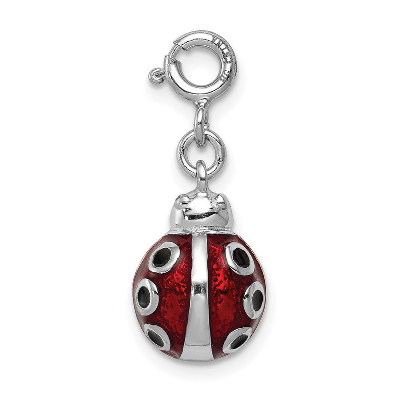 Sterlingsilber Rhodiniert Rot und Schwarz Emailliert Damen Bug Charm