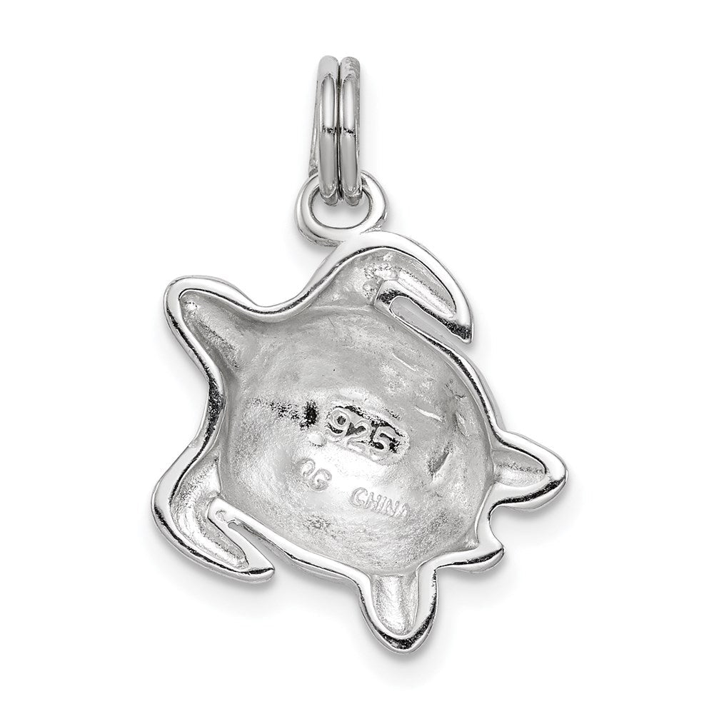 Sterlingsilber Rhodiniert Grün Emaille Poliert Schildkröte Charm
