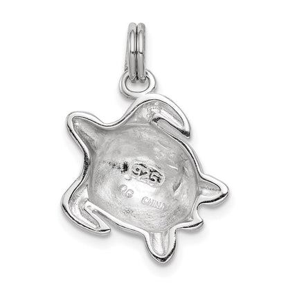 Sterlingsilber Rhodiniert Grün Emaille Poliert Schildkröte Charm