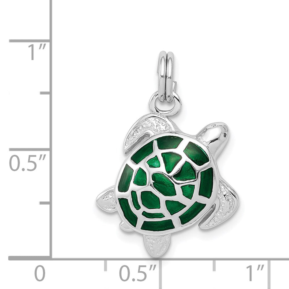 Sterlingsilber Rhodiniert Grün Emaille Poliert Schildkröte Charm