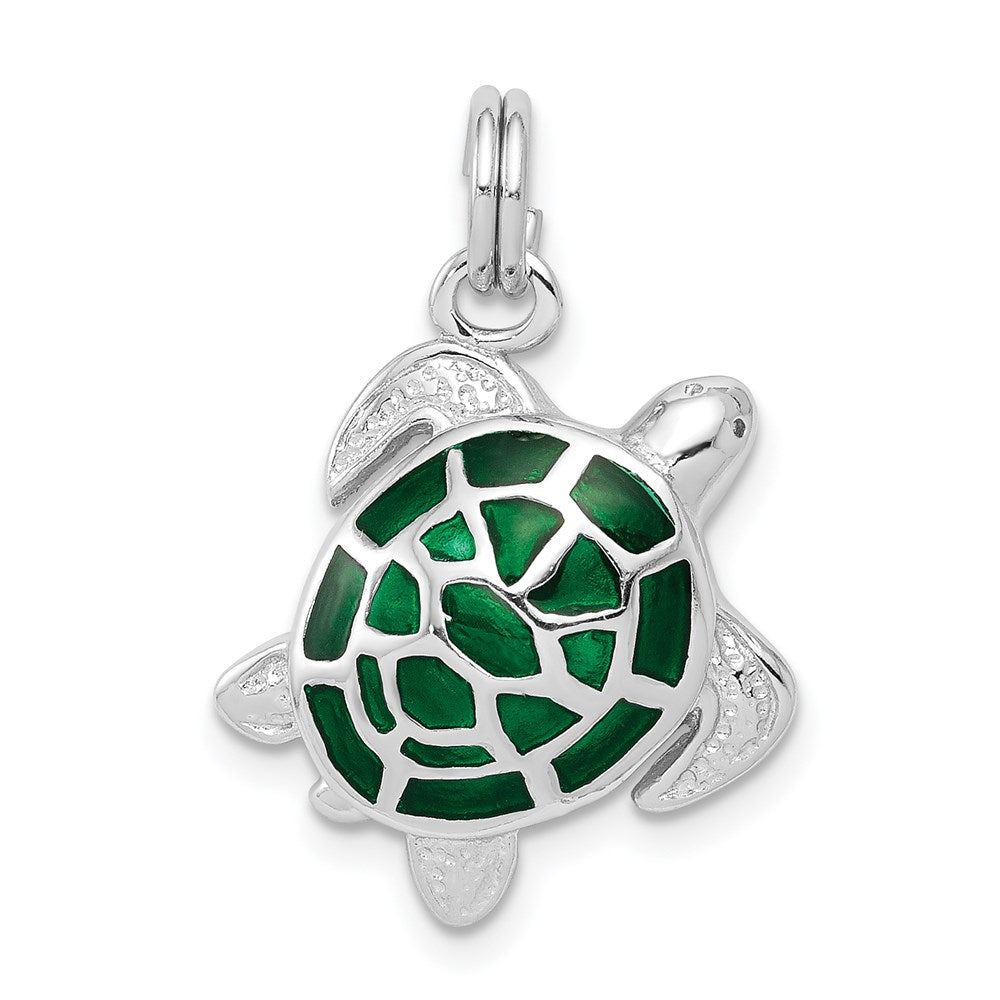 Sterlingsilber Rhodiniert Grün Emaille Poliert Schildkröte Charm