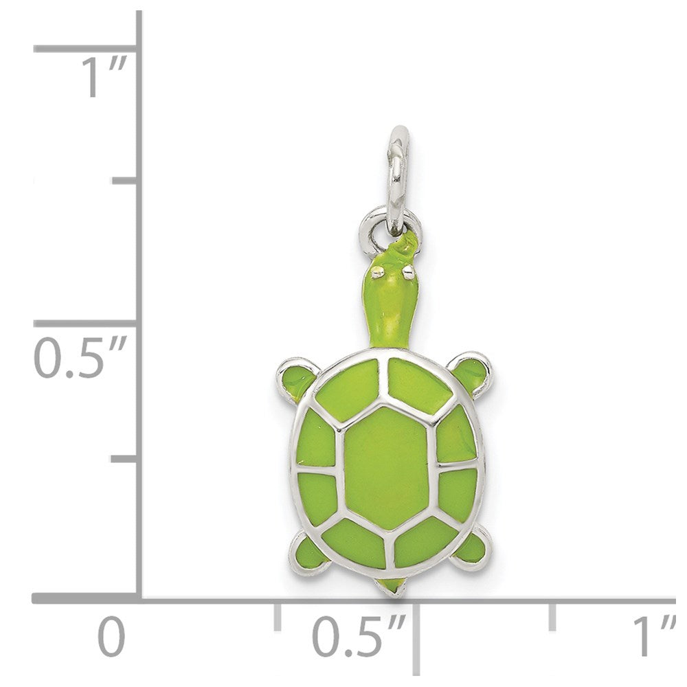 Sterlingsilber Rhodiniert Grün Emailliert Schildkröte Anhänger