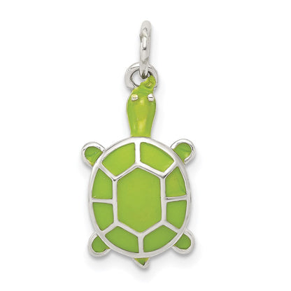 Sterlingsilber Rhodiniert Grün Emailliert Schildkröte Anhänger