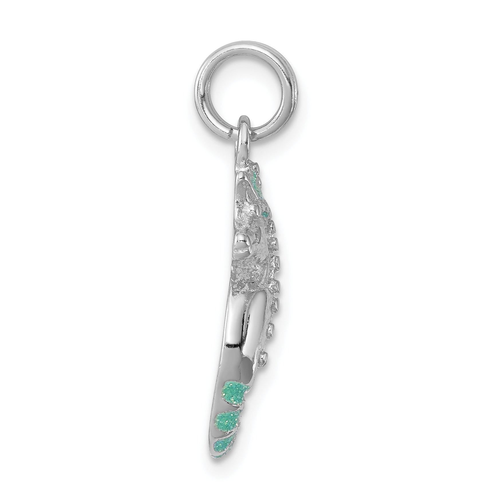 Sterlingsilber Rhodiniert Grün Glitzer Emaille Seepferdchen Charm