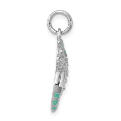 Sterlingsilber Rhodiniert Grün Glitzer Emaille Seepferdchen Charm