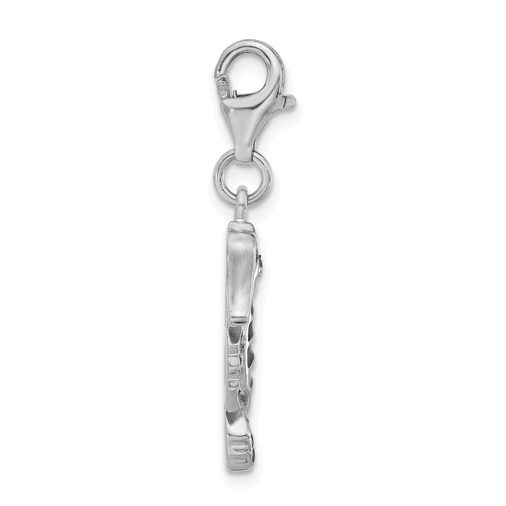 Sterlingsilber Poliert Rot Zirkonia & Emaille Seepferdchen mit Karabinerverschluss Charm