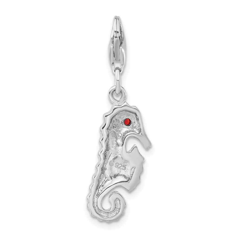 Sterlingsilber Poliert Rot Zirkonia & Emaille Seepferdchen mit Karabinerverschluss Charm