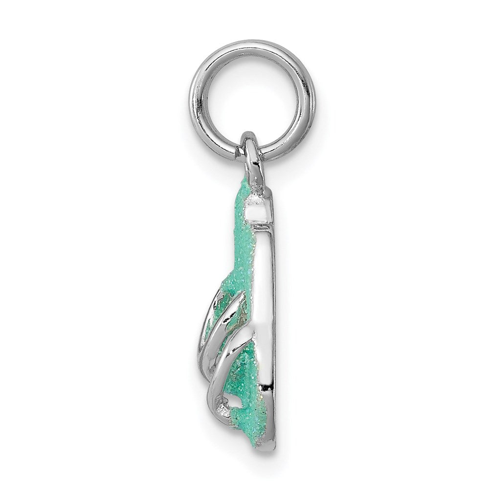 Sterlingsilber Rhodium-platedgreen Emaille Flip Flops Charm