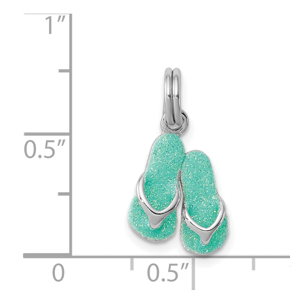 Sterlingsilber Rhodium-platedgreen Emaille Flip Flops Charm