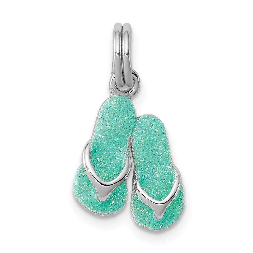 Sterlingsilber Rhodium-platedgreen Emaille Flip Flops Charm