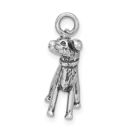 Sterlingsilber 3-d Poliert & Antikisiert Hund Charm