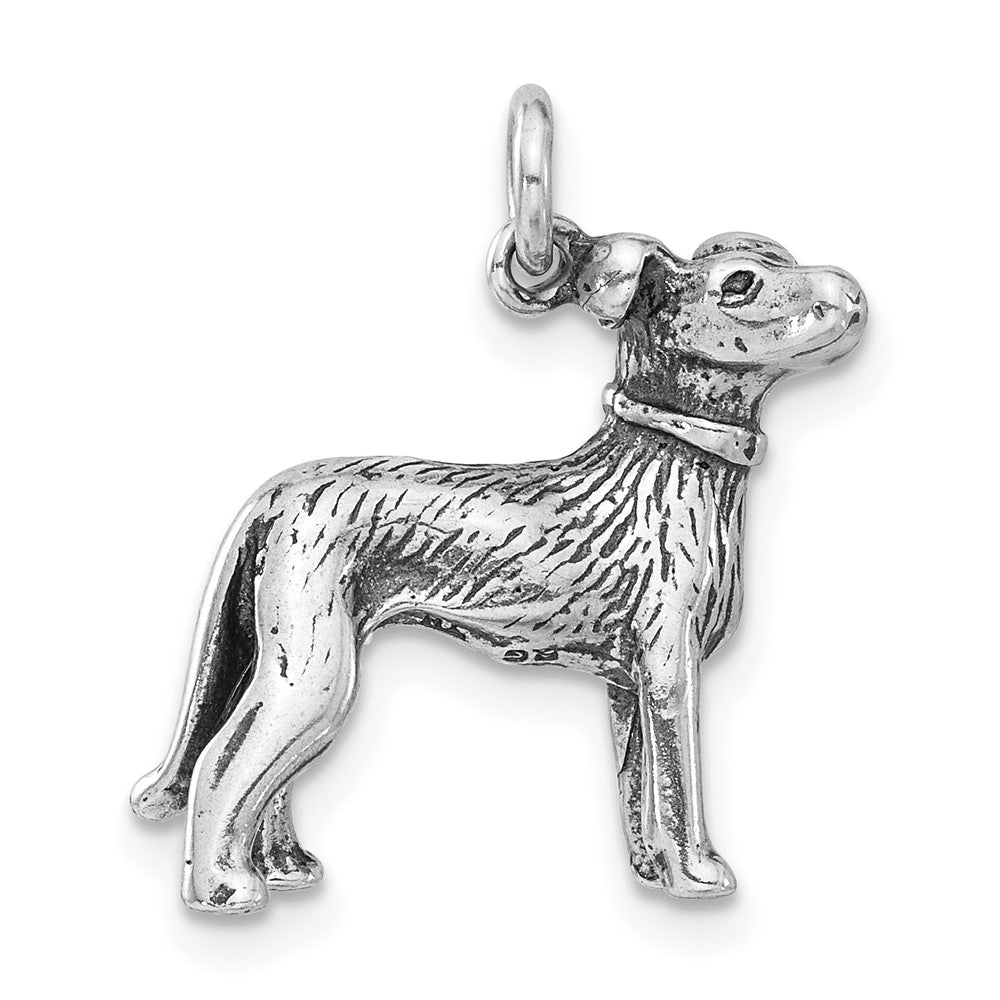Sterlingsilber 3-d Poliert & Antikisiert Hund Charm