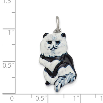 Sterlingsilber Emailliert Schwarz & Weiß Katze Charm