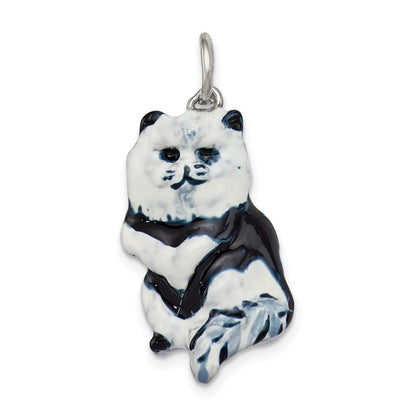 Sterlingsilber Emailliert Schwarz & Weiß Katze Charm