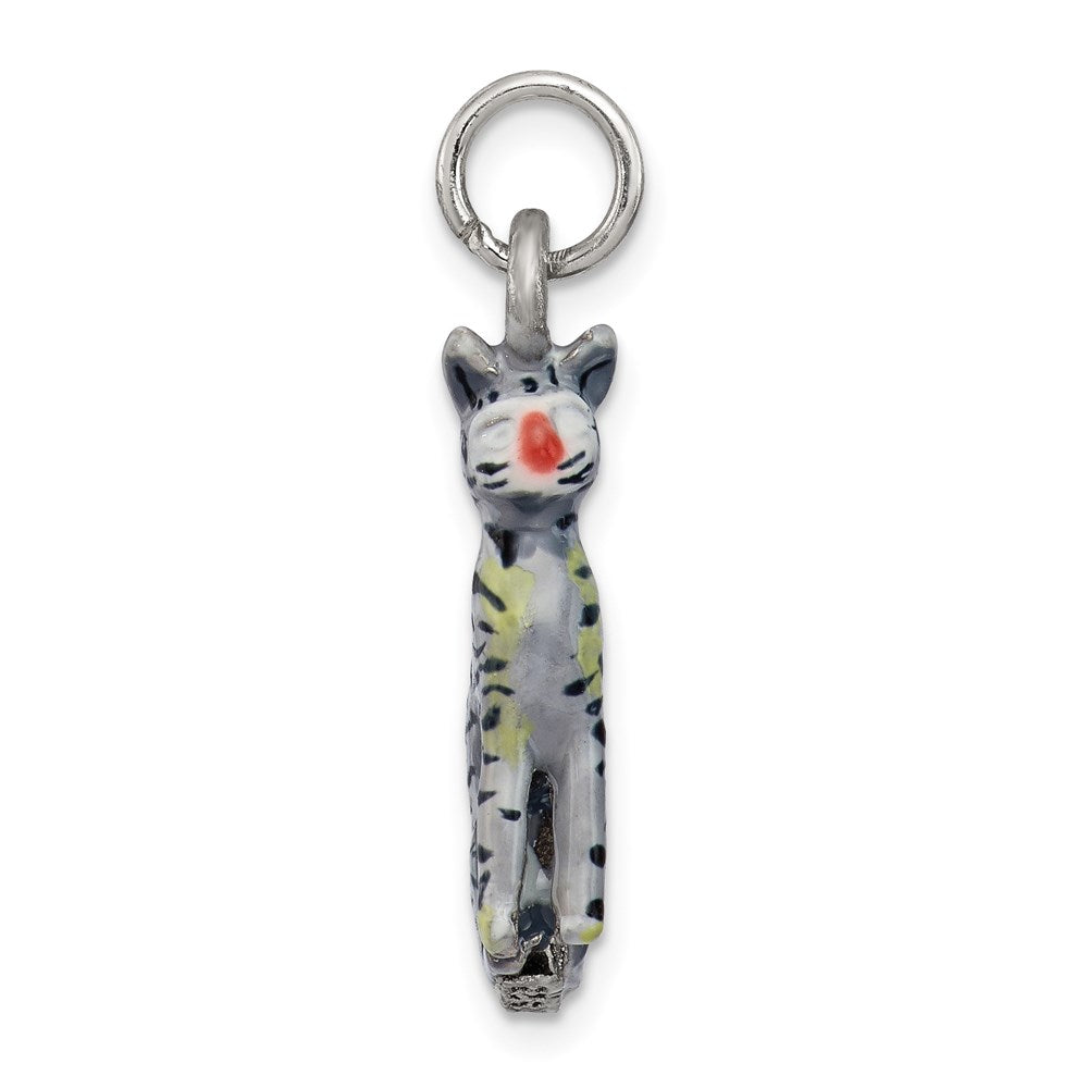 Sterlingsilber Emaille Katze Sitting Charm