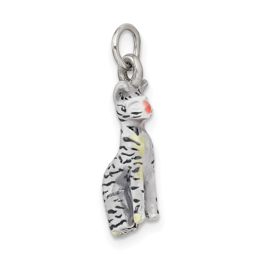 Sterlingsilber Emaille Katze Sitting Charm