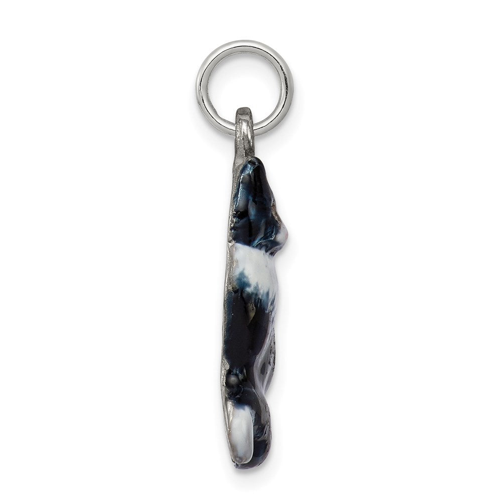 Sterlingsilber Emaille Schwarz & Weiß Katze Charm