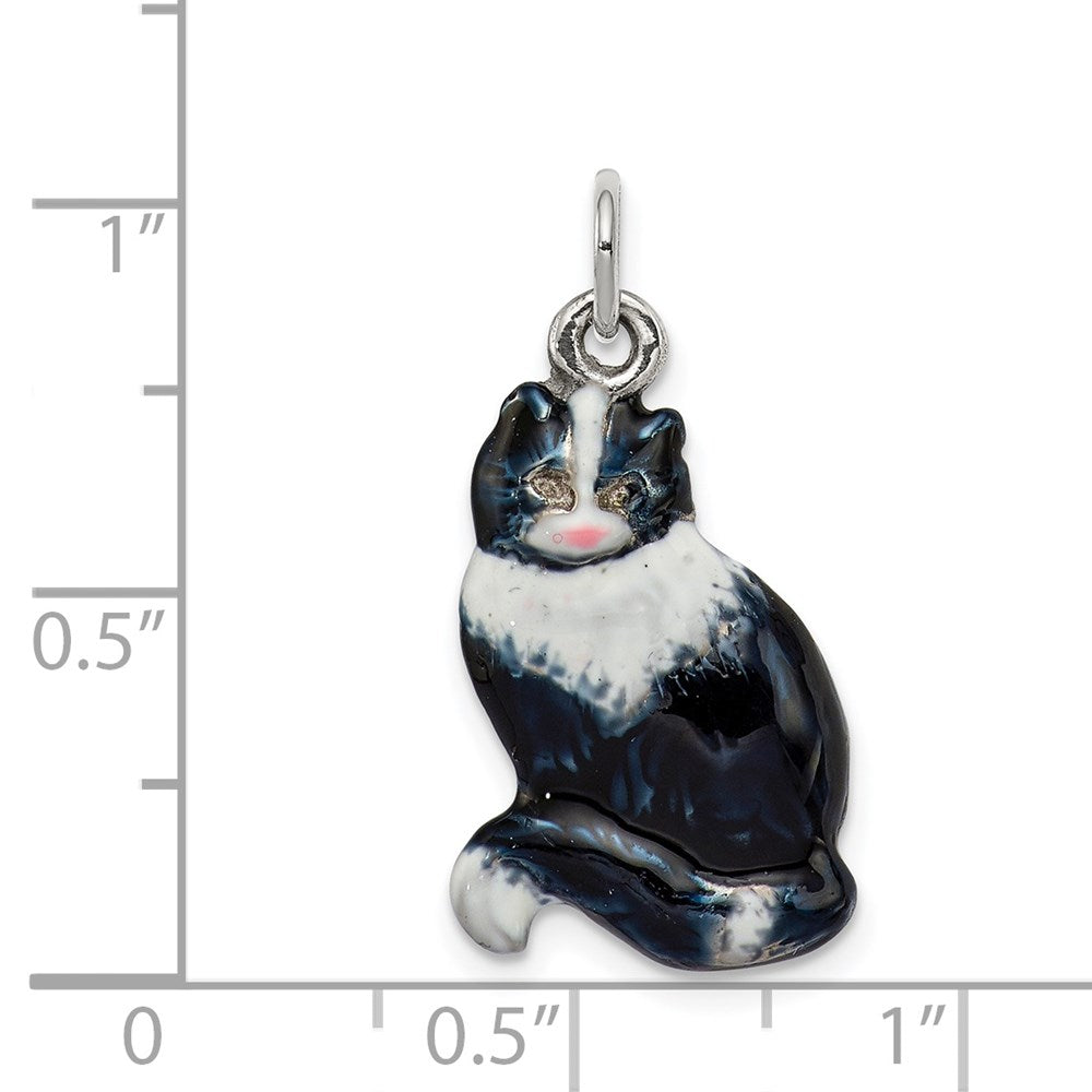 Sterlingsilber Emaille Schwarz & Weiß Katze Charm