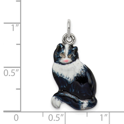 Sterlingsilber Emaille Schwarz & Weiß Katze Charm
