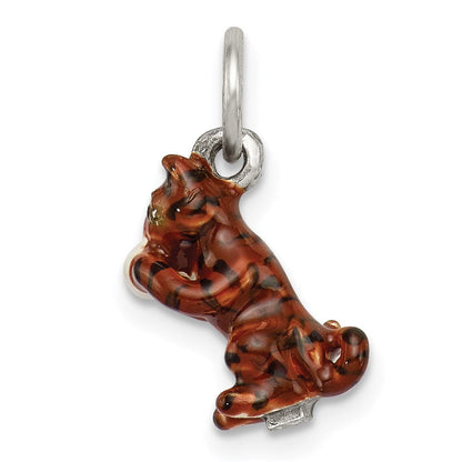 Sterlingsilber Emaille Katze Playing mit Yarn Charm
