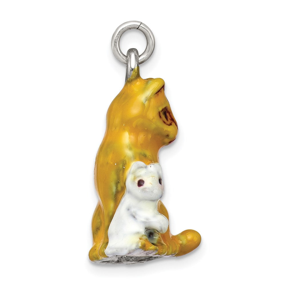 Sterlingsilber Emaille Mama & Kitten Katze Charm