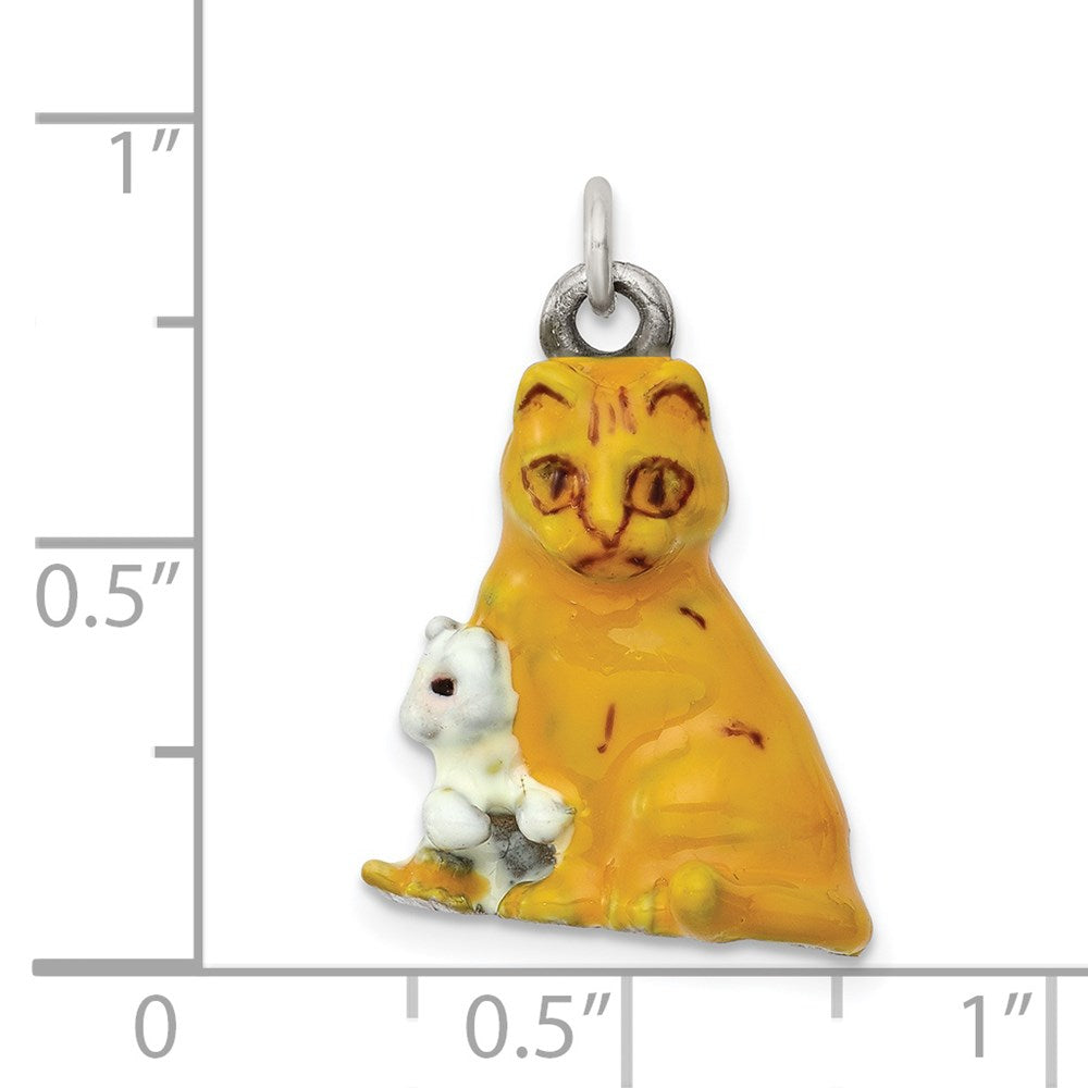 Sterlingsilber Emaille Mama & Kitten Katze Charm