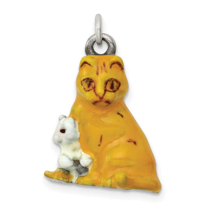 Sterlingsilber Emaille Mama & Kitten Katze Charm