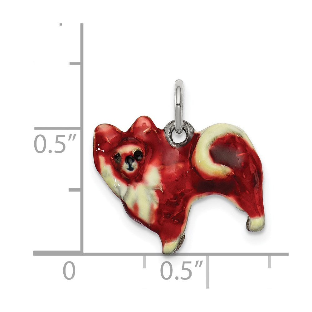 Sterlingsilber Emailliert Klein Pomeranian Charm