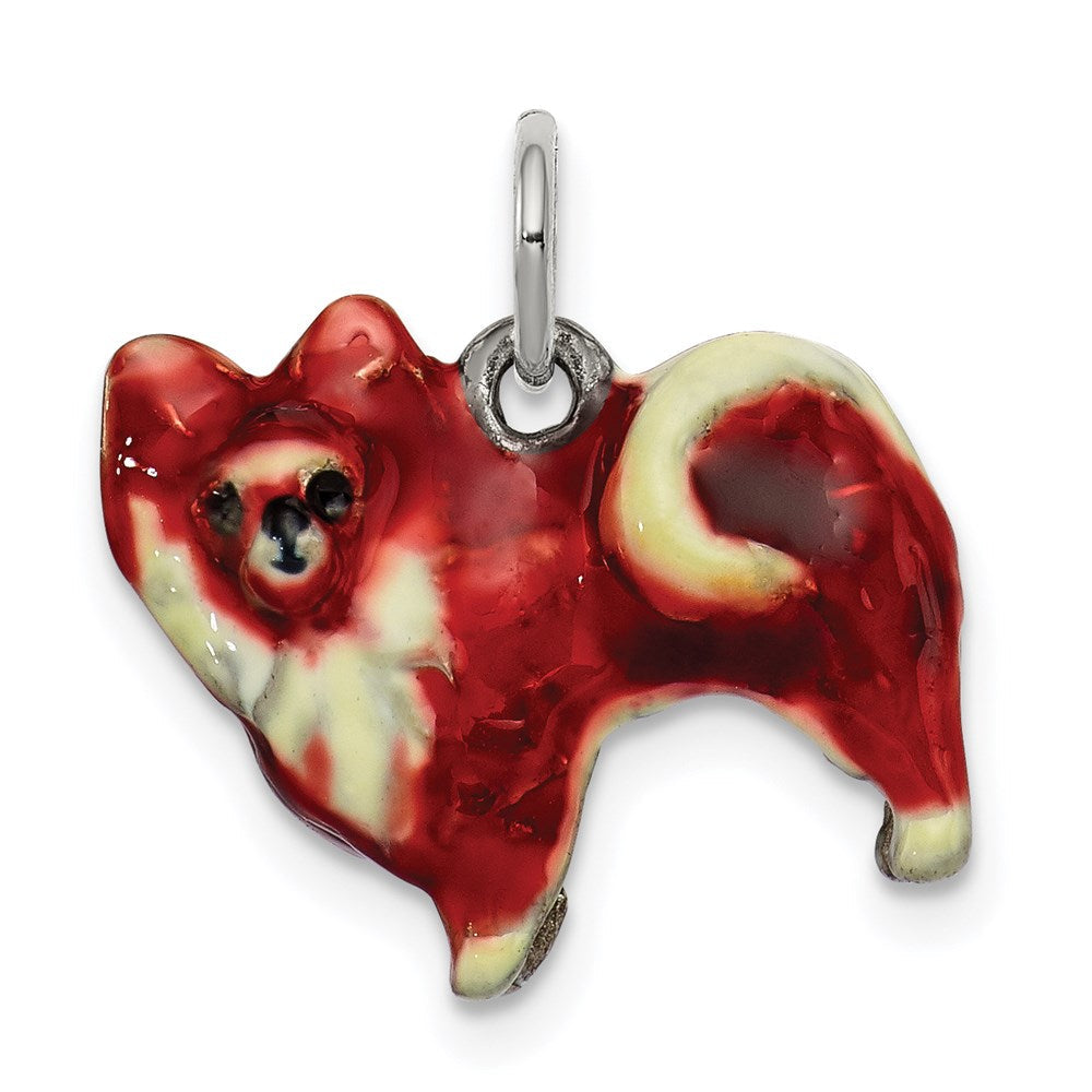 Sterlingsilber Emailliert Klein Pomeranian Charm