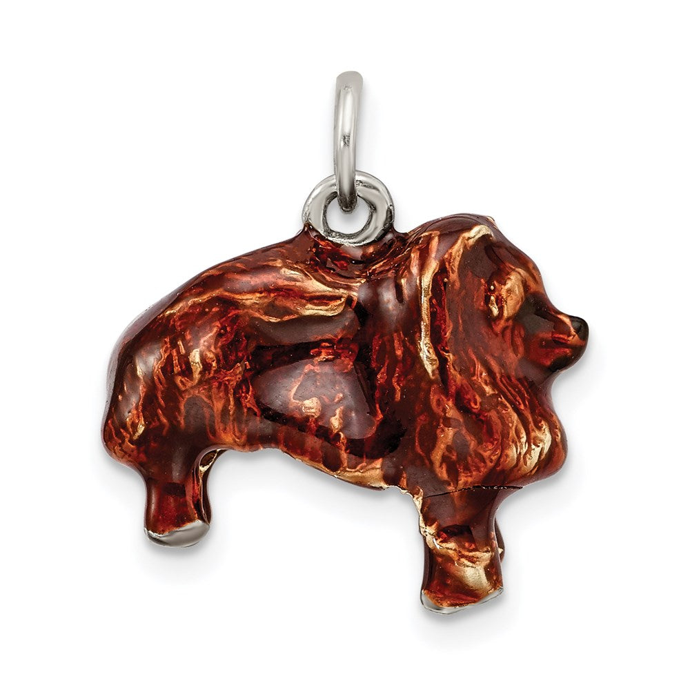 Sterlingsilber Emailliert Groß Pomeranian Charm