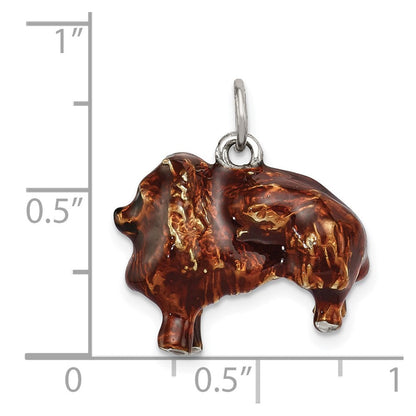 Sterlingsilber Emailliert Groß Pomeranian Charm