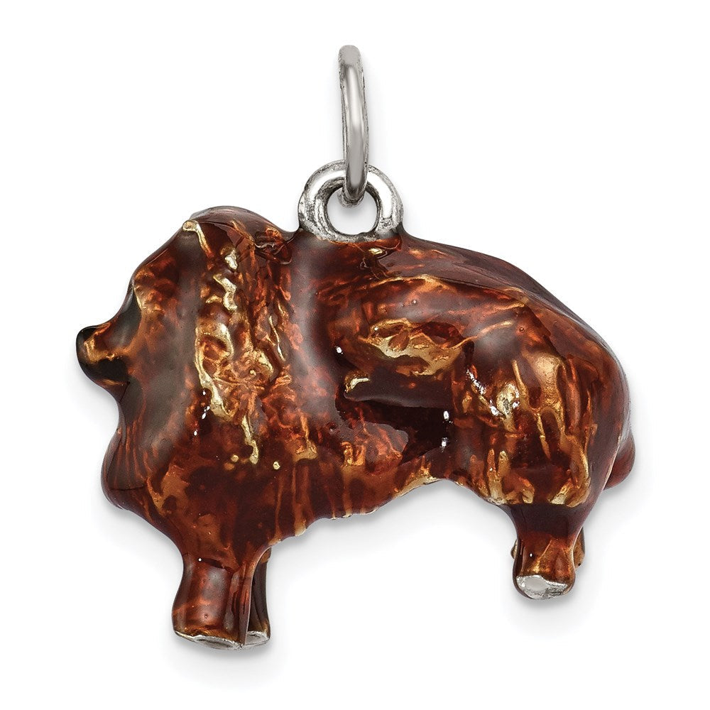Sterlingsilber Emailliert Groß Pomeranian Charm
