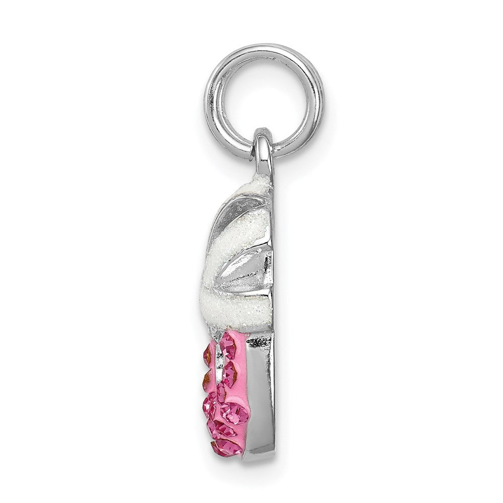 Sterlingsilber Rhodiniert Rosa Zirkonia Emaille Ballett Slipper Charm
