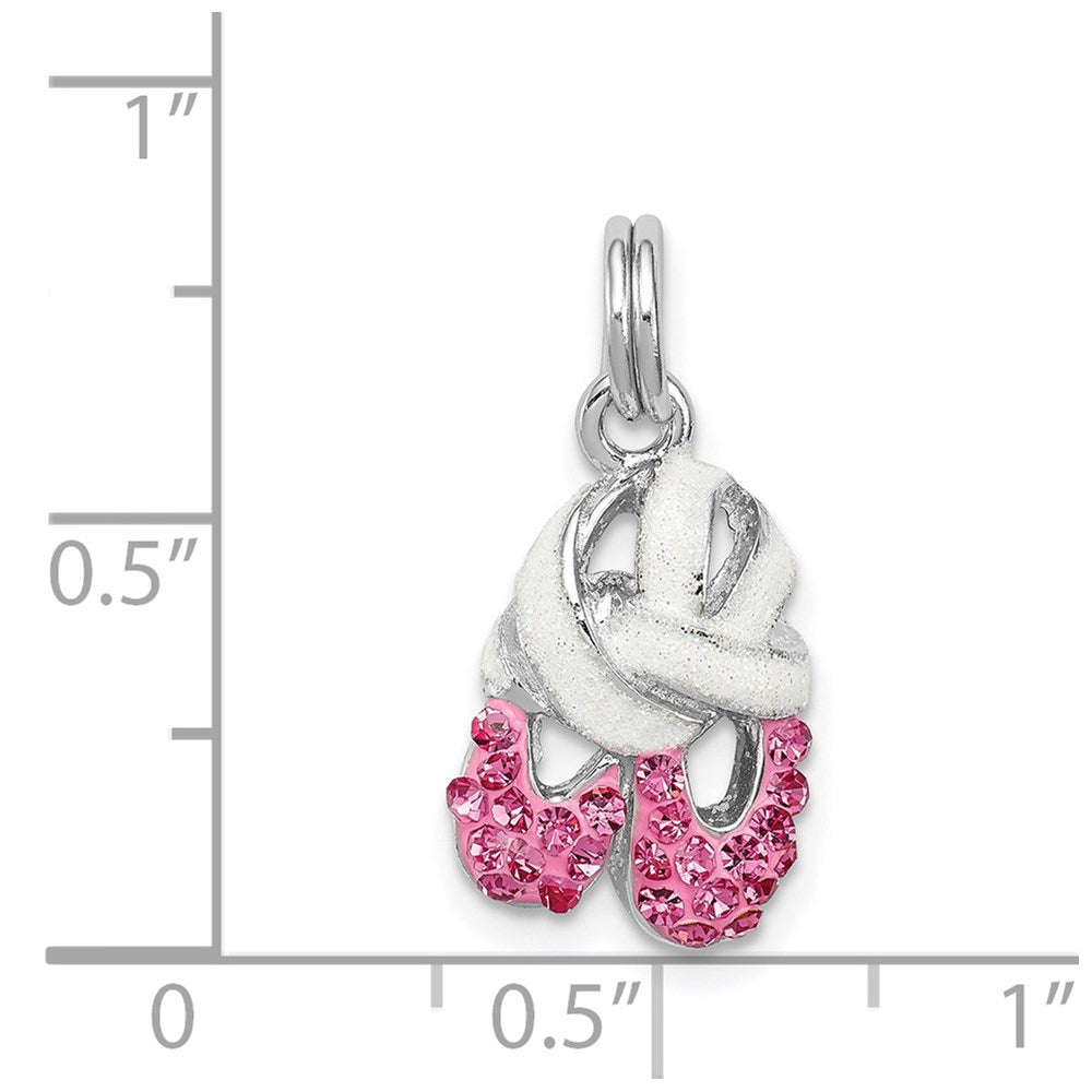 Sterlingsilber Rhodiniert Rosa Zirkonia Emaille Ballett Slipper Charm