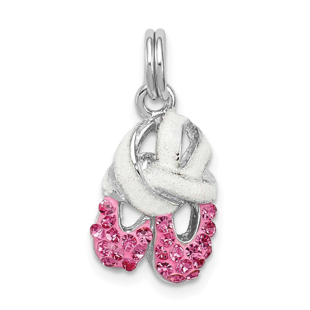 Sterlingsilber Rhodiniert Rosa Zirkonia Emaille Ballett Slipper Charm