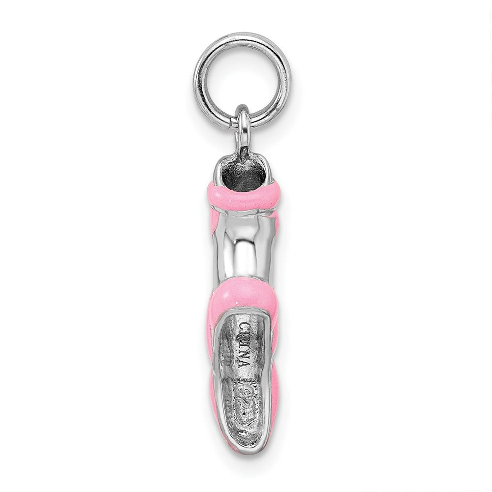 Sterlingsilber Rhodium-platedpink Emaille Ballett Slipper Charm
