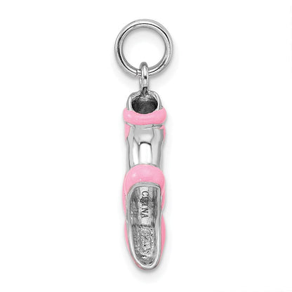 Sterlingsilber Rhodium-platedpink Emaille Ballett Slipper Charm