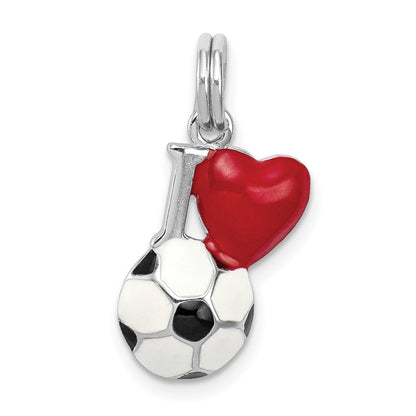 Sterlingsilber Rhodium-platedenamel I Herz Fußball Kugel Charm