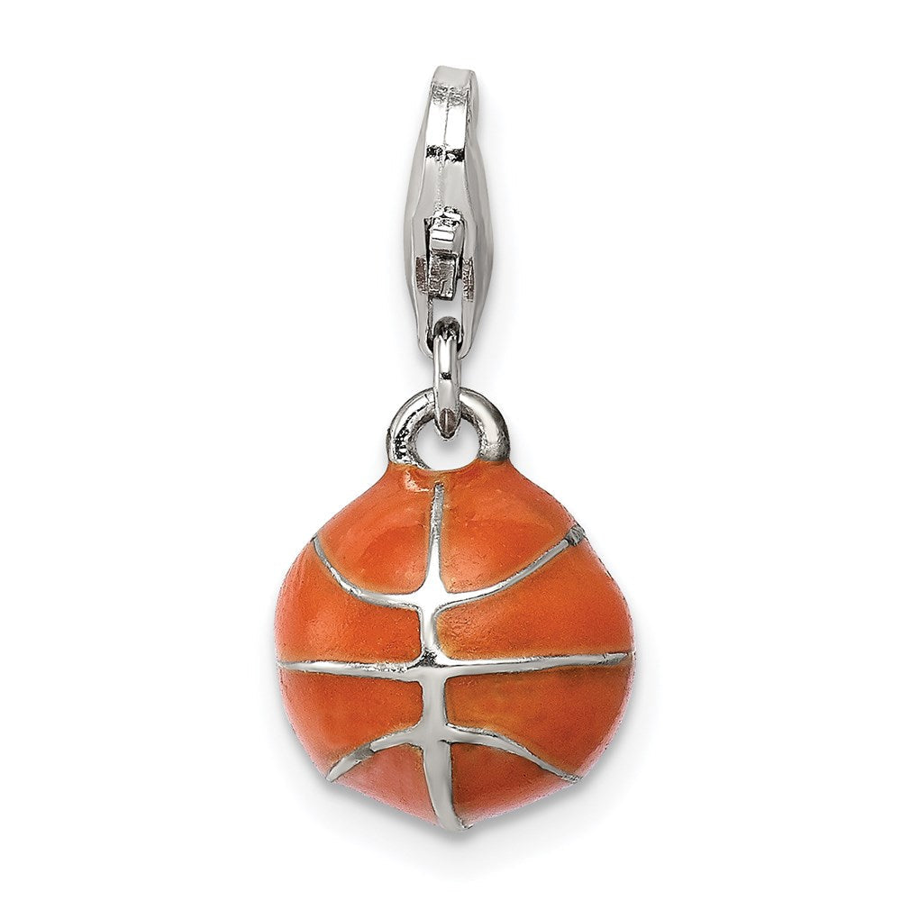 Sterlingsilber Rhodiniert 3d Emailliert Basketball Charm