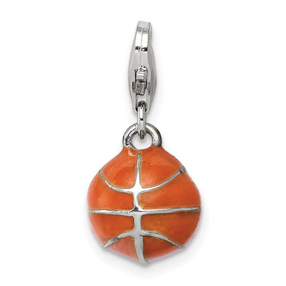 Sterlingsilber Rhodiniert 3d Emailliert Basketball Charm
