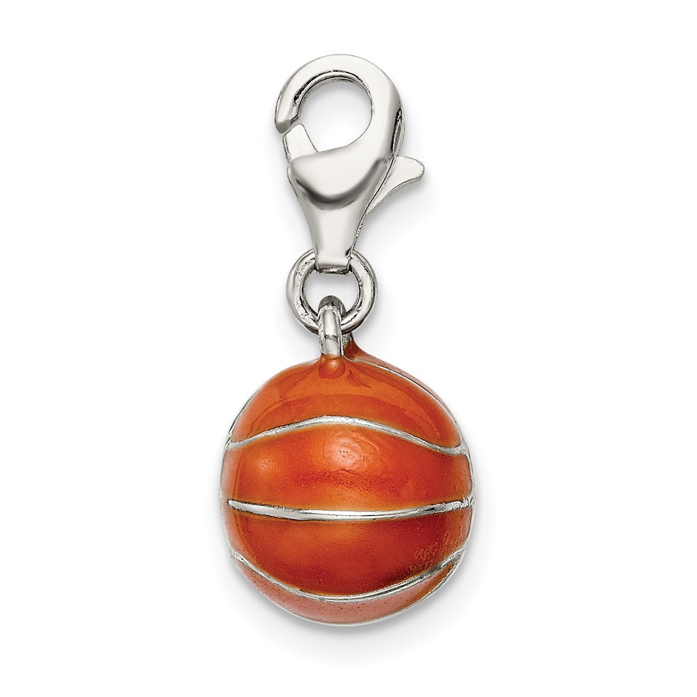 Sterlingsilber Rhodiniert 3d Emailliert Basketball Charm