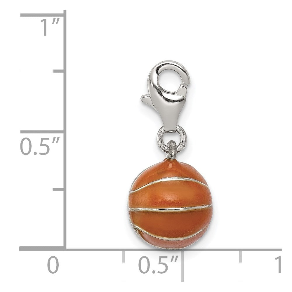 Sterlingsilber Rhodiniert 3d Emailliert Basketball Charm
