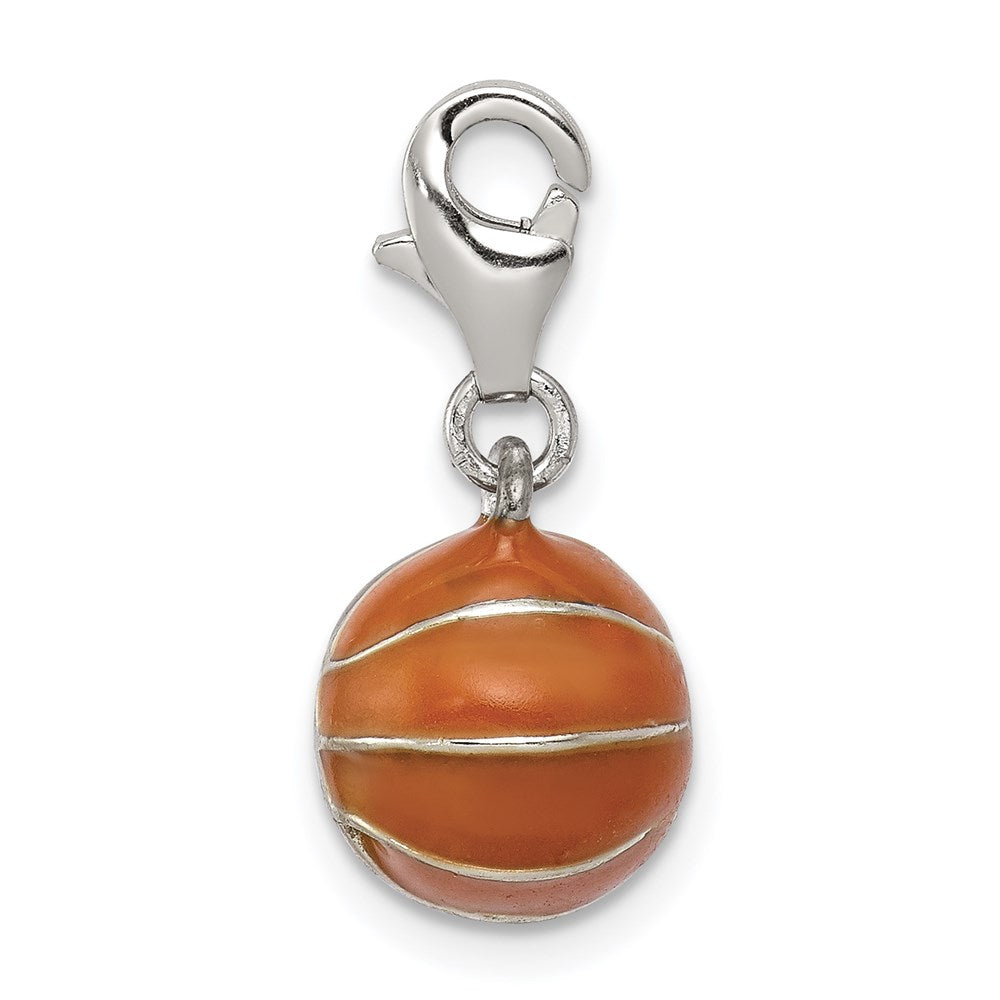 Sterlingsilber Rhodiniert 3d Emailliert Basketball Charm