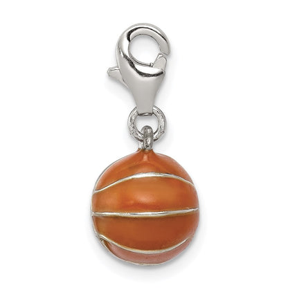 Sterlingsilber Rhodiniert 3d Emailliert Basketball Charm