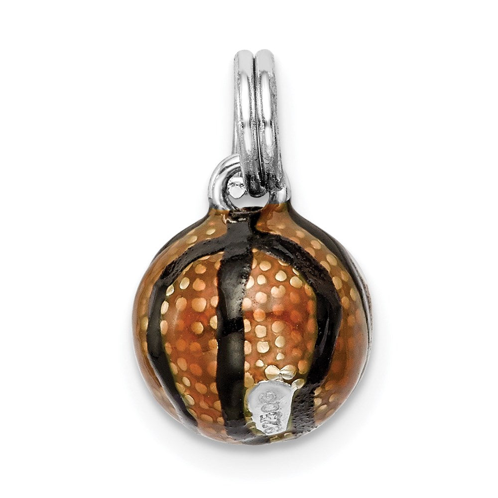 Sterlingsilber Rhodiniert 3d Emaille Basketball Charm