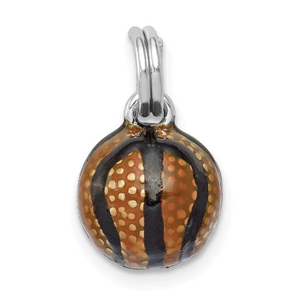 Sterlingsilber Rhodiniert 3d Emaille Basketball Charm