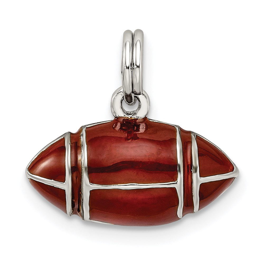 Sterlingsilber Rhodiniert und Braun Emailliert 3d Football Charm